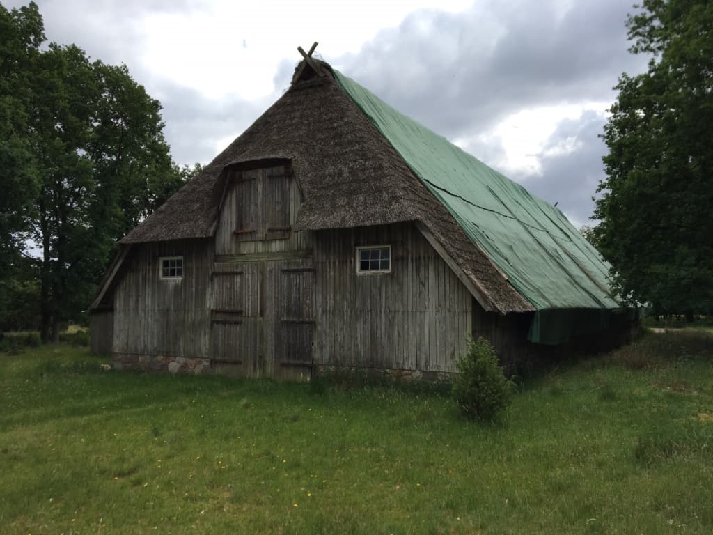 schafstall undeloher straße mit sanierungsbedürftigem Reetdach